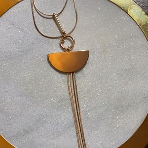 Double Stranded Gold Half Circle Fringe Necklace